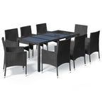 9-tlg. Garten-Essgruppe mit Kissen Schwarz Poly Rattan