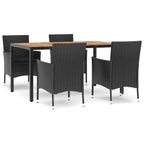5-tlg. Garten-Essgruppe mit Kissen Schwarz Poly Rattan