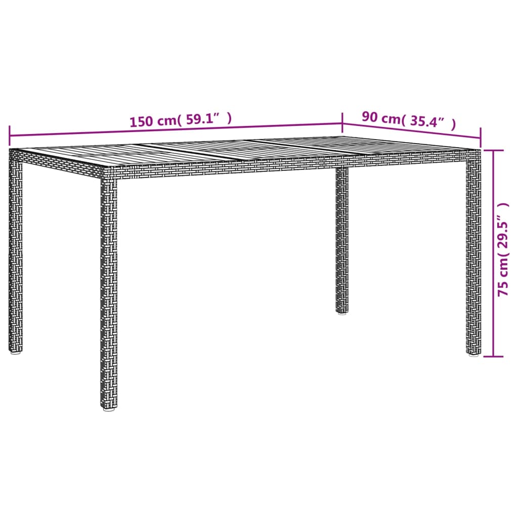 5-tlg. Garten-Essgruppe mit Kissen Schwarz Poly Rattan