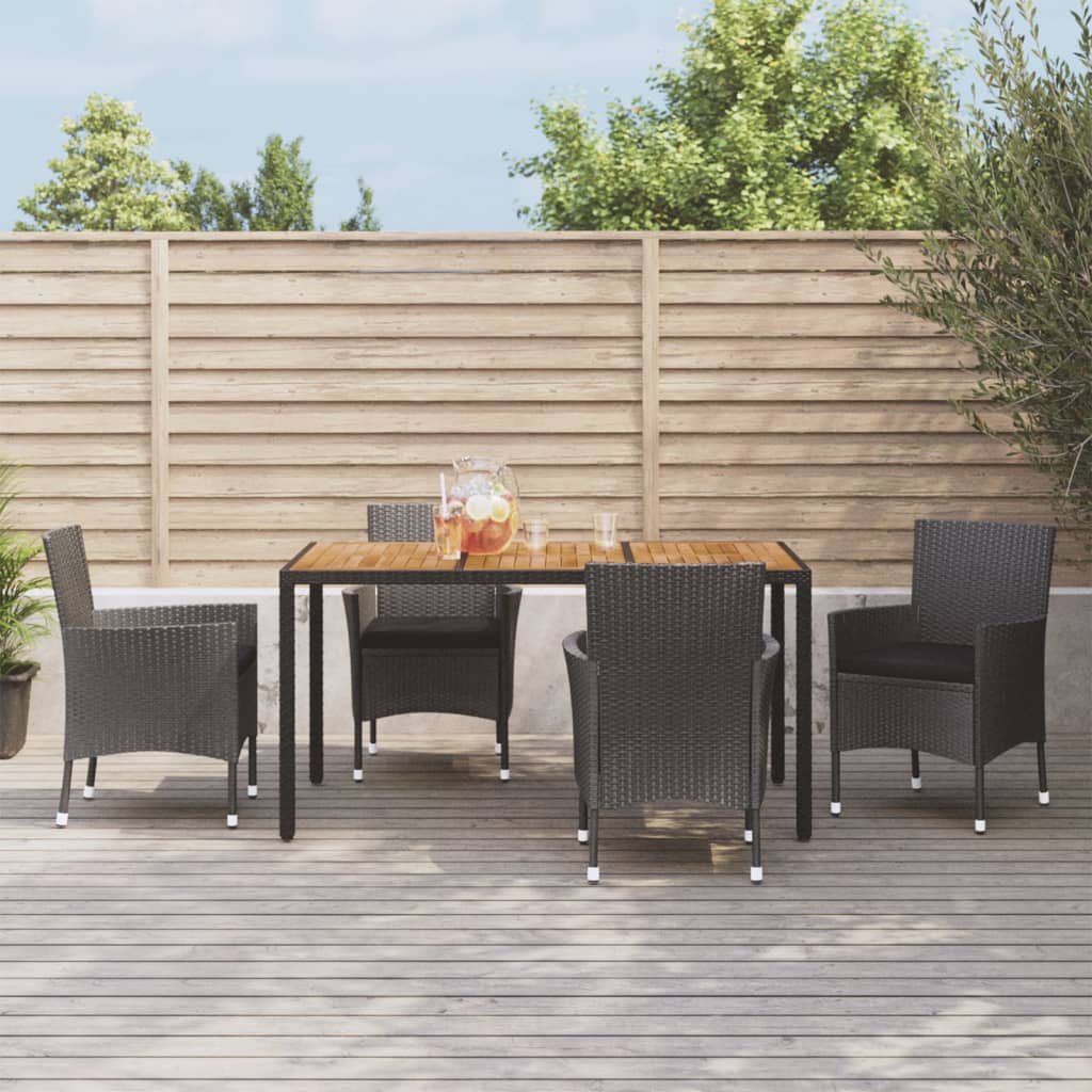 5-tlg. Garten-Essgruppe mit Kissen Schwarz Poly Rattan