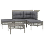 5-tlg. Garten-Lounge-Set mit Kissen Grau Poly Rattan