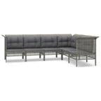 6-tlg. Garten-Lounge-Set mit Kissen Grau Poly Rattan