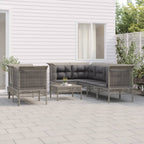 8-tlg. Garten-Lounge-Set mit Kissen Grau Poly Rattan