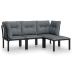 4-tlg. Garten-Lounge-Set Schwarz und Grau Poly Rattan