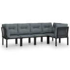 5-tlg. Garten-Lounge-Set Schwarz und Grau Poly Rattan