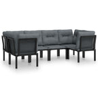 6-tlg. Garten-Lounge-Set Schwarz und Grau Poly Rattan