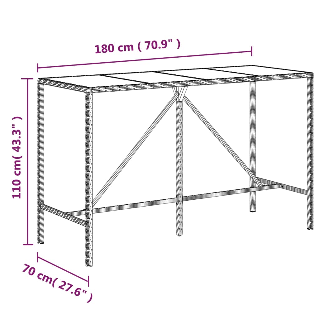 9-tlg. Gartenbar-Set Grau Poly Rattan