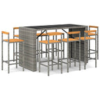 9-tlg. Gartenbar-Set Grau Poly Rattan & Massivholz Akazie