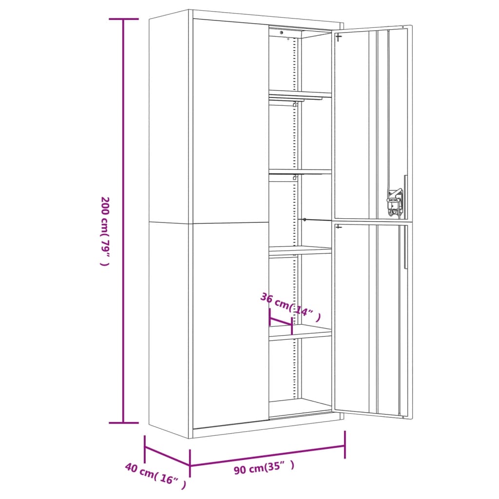 Aktenschrank Schwarz 90x40x200 cm Stahl