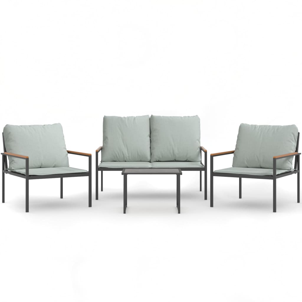4-tlg. Garten-Lounge-Set mit Kissen Anthrazit Stahl