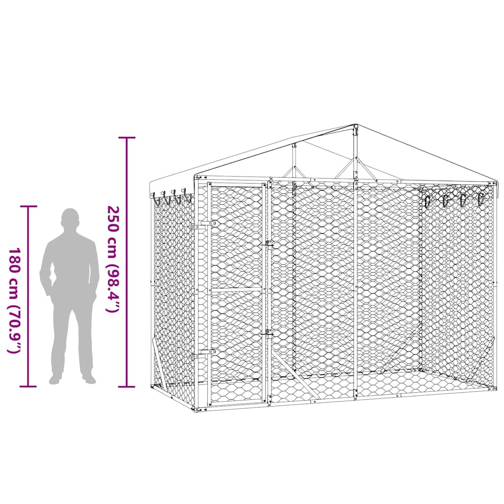 Outdoor-Hundezwinger mit Dach Silber 3x1,5x2,5m Stahl Verzinkt