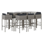 9-tlg. Gartenbar-Set mit Kissen Grau Poly Rattan