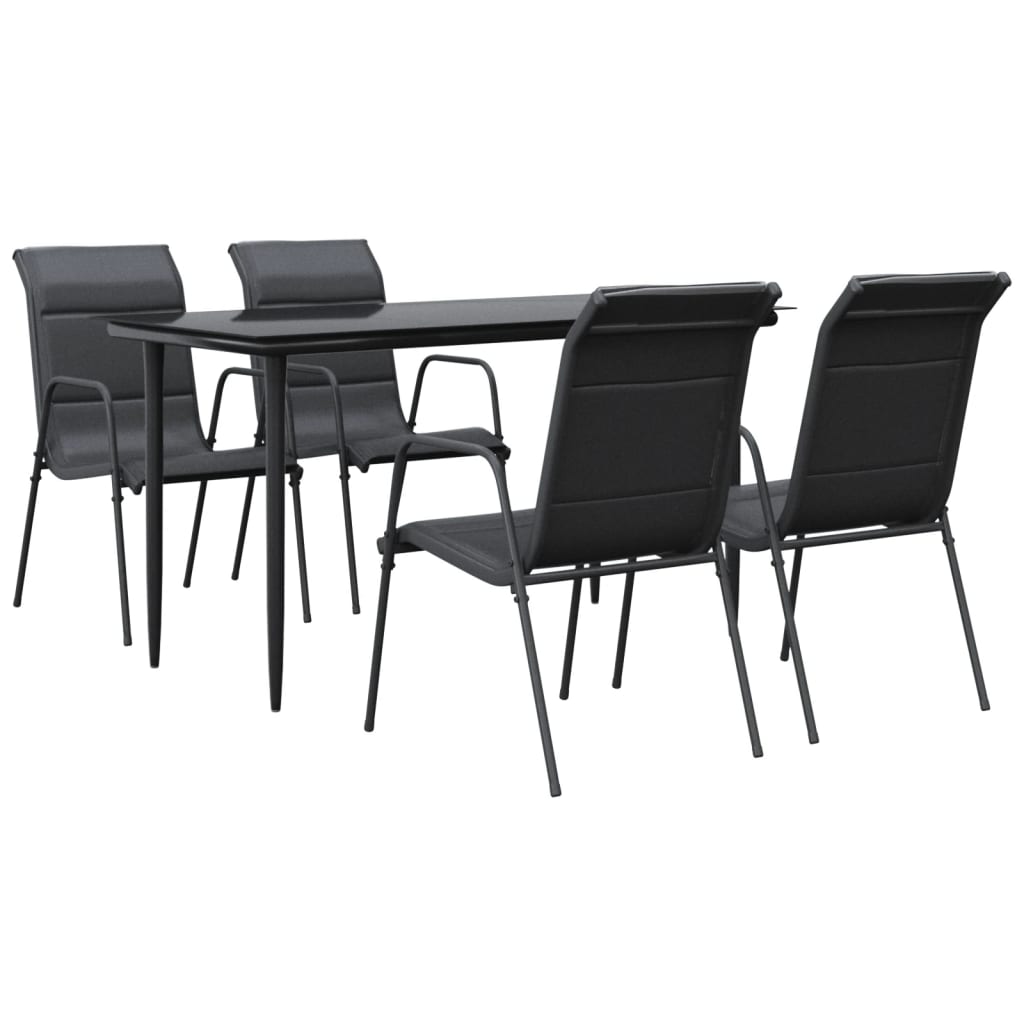 5-tlg. Garten-Essgruppe Schwarz Stahl und Textilene