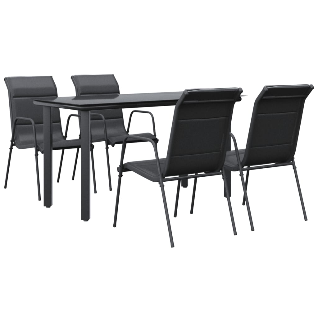 5-tlg. Garten-Essgruppe Schwarz Stahl und Textilene