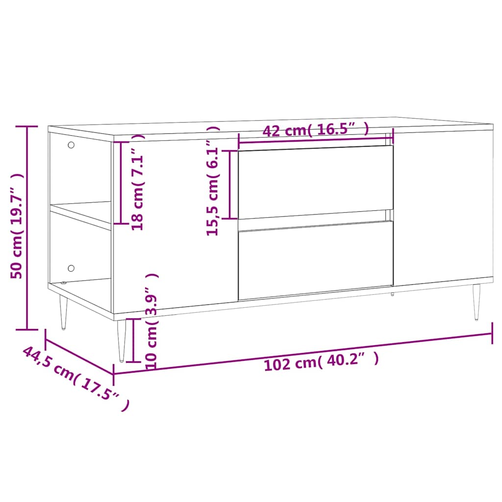 Couchtisch Betongrau 102x44,5x50 cm Holzwerkstoff