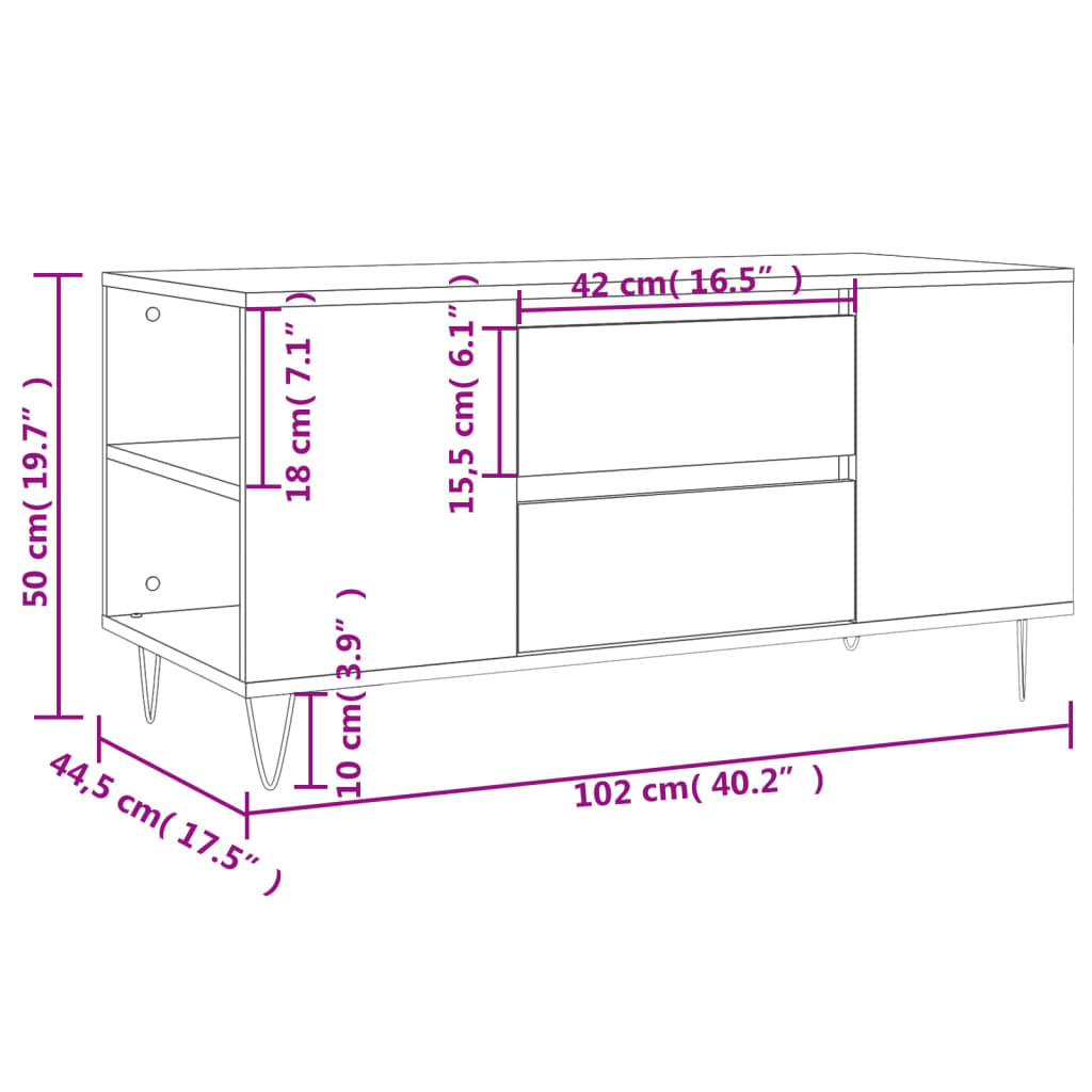 Couchtisch Betongrau 102x44,5x50 cm Holzwerkstoff
