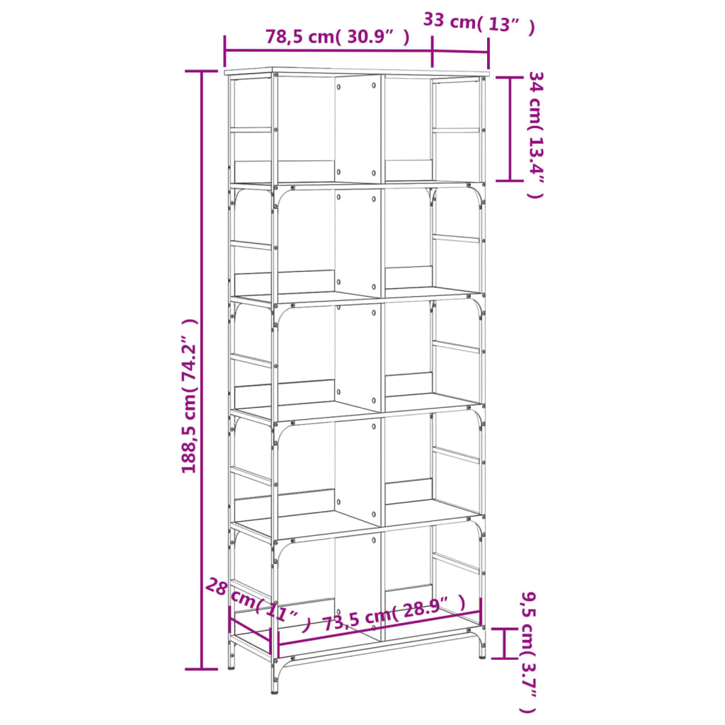 Bücherregal Sonoma-Eiche 78,5x33x188,5 cm Holzwerkstoff
