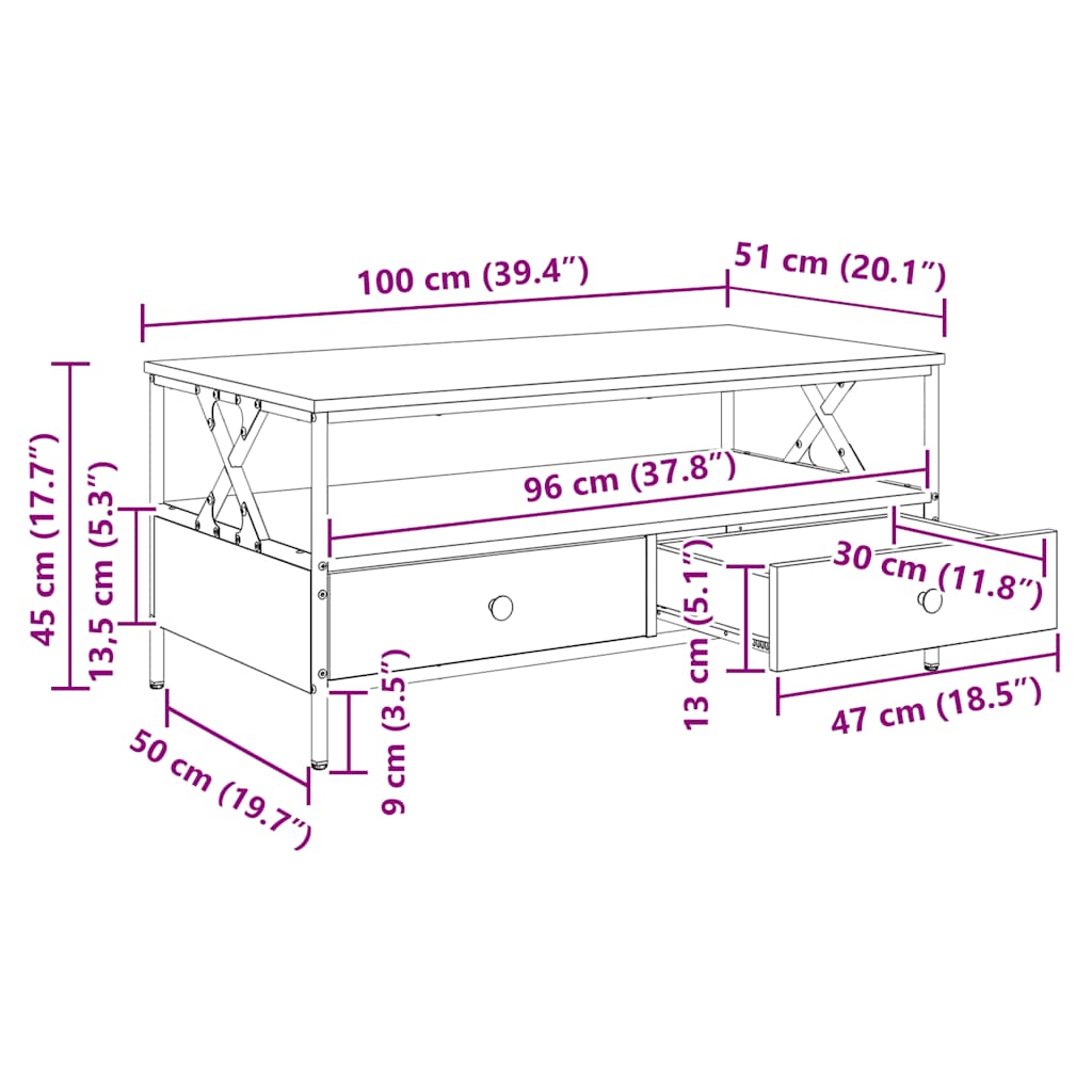 Couchtisch Grau Sonoma 100x51x45 cm Holzwerkstoff