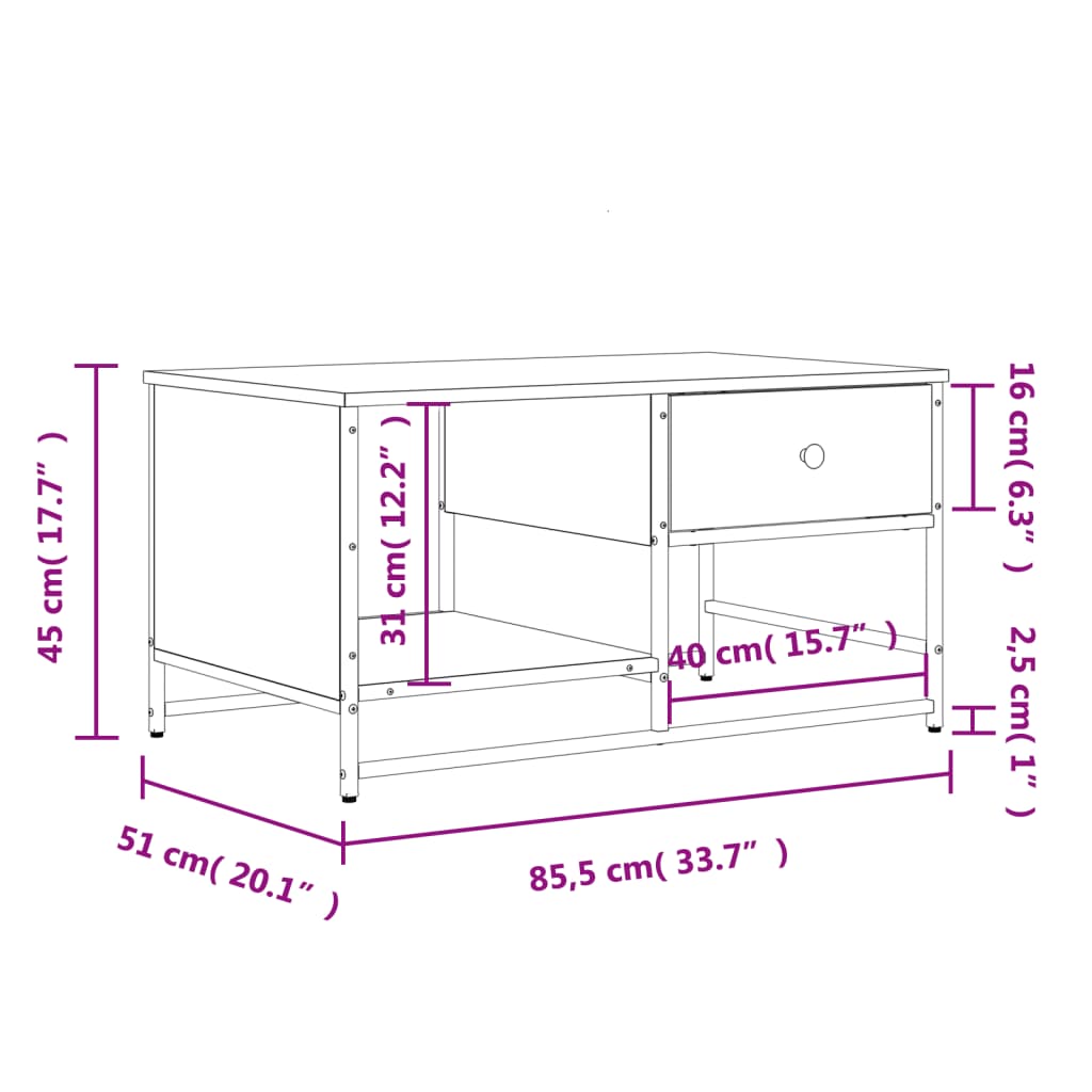 Couchtisch Räuchereiche 85,5x51x45 cm Holzwerkstoff