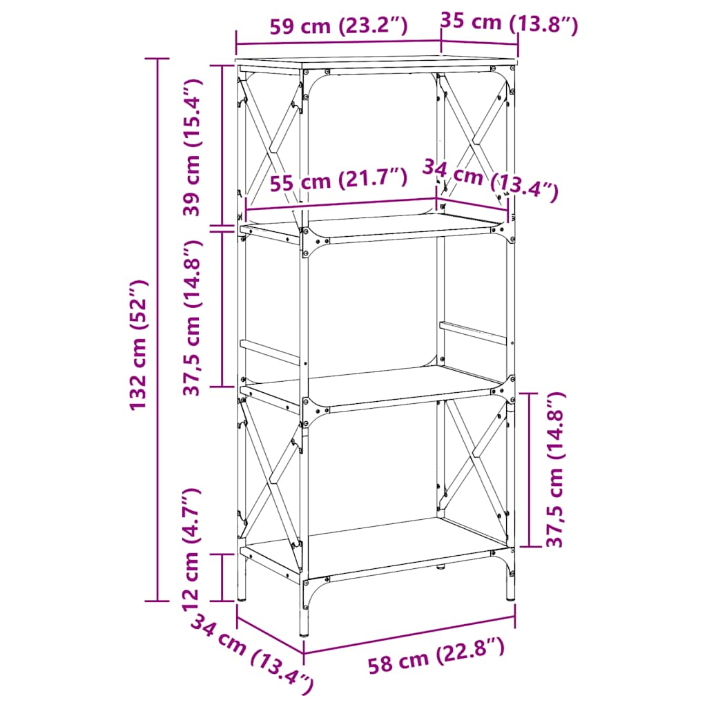 Bücherregal 4 Böden Räuchereiche 59x35x132 cm Holzwerkstoff
