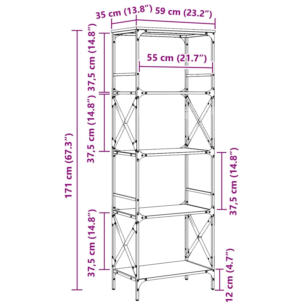 Bücherregal 5 Böden Schwarz 59x35x171 cm Holzwerkstoff