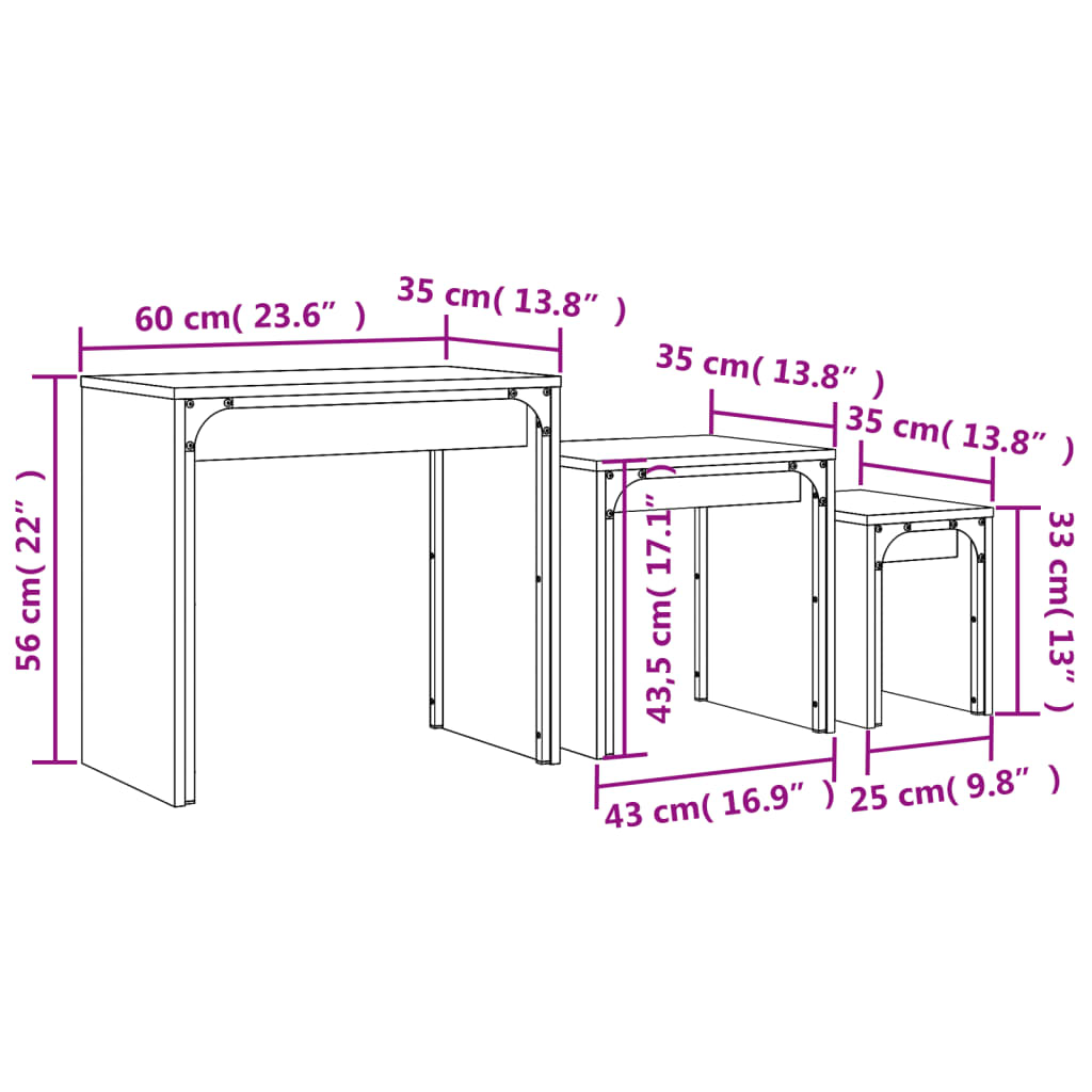 Satztische 3 Stk. Grau Sonoma Holzwerkstoff