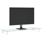 Monitorständer Weiß 100x35x8 cm Hartglas und Metall