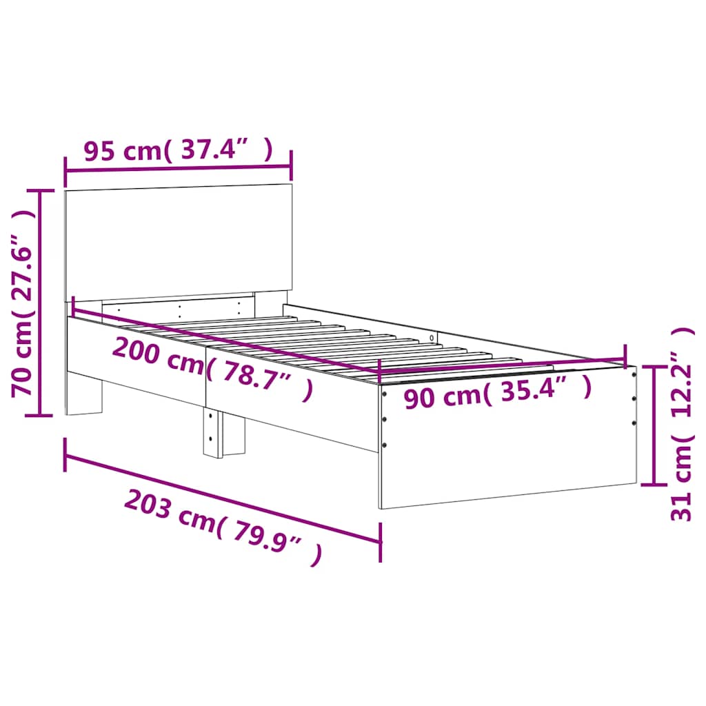 Bettgestell ohne Matratze mit Kopfteil Sonoma-Eiche 90x200 cm