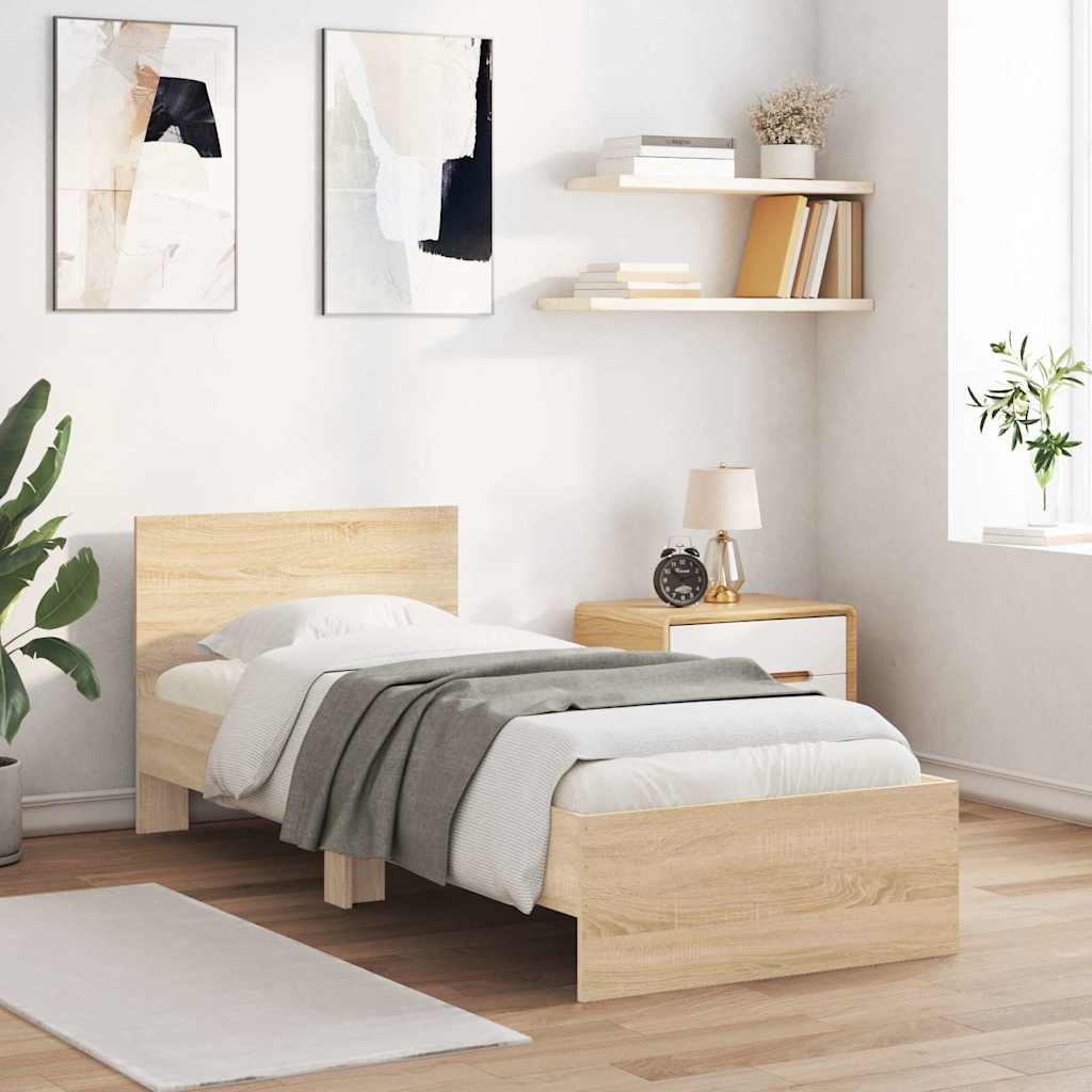 Bettgestell ohne Matratze mit Kopfteil Sonoma-Eiche 90x200 cm