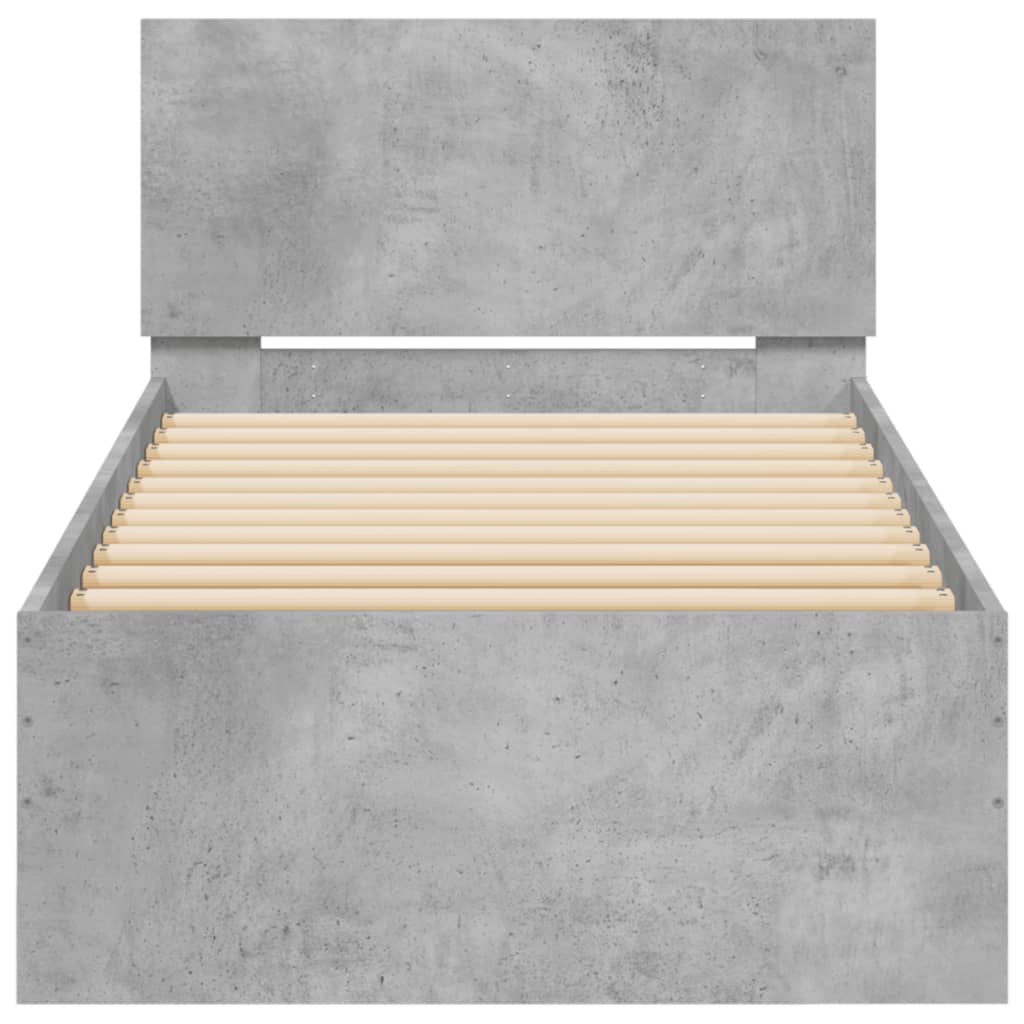 Bettgestell mit Kopfteil und LED-Leuchten Betongrau 90x190 cm