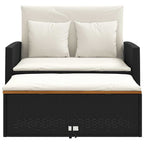 Gartensofa mit Kissen 2-Sitzer Schwarz Poly Rattan&Akazienholz