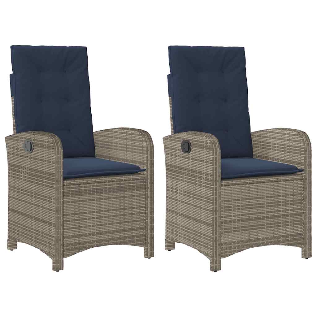 Gartensessel mit Kissen 2 Stk. Verstellbar Grau Poly Rattan