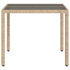 Gartentisch mit Glasplatte Beige 90x90x75 cm Poly Rattan