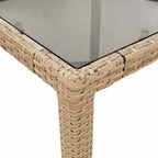Gartentisch mit Glasplatte Beige 90x90x75 cm Poly Rattan