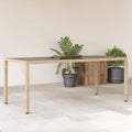 Gartentisch mit Glasplatte Beige 190x90x75 cm Poly Rattan