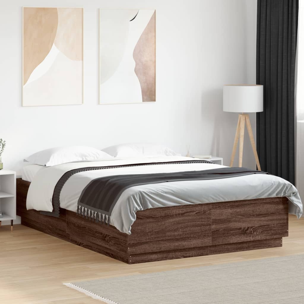 Bettgestell mit LED Braun Eichen-Optik 150x200 cm Holzwerkstoff