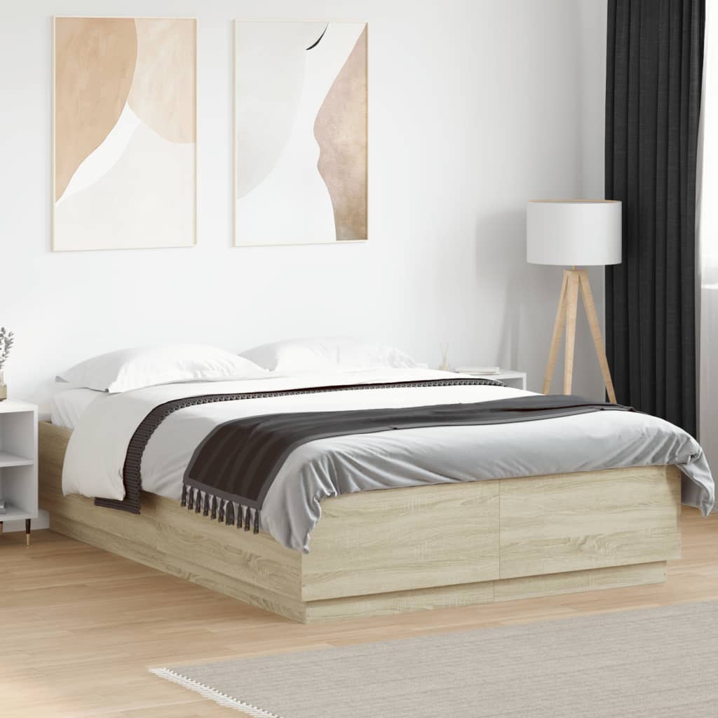 Bettgestell mit LED Sonoma-Eiche 140x200 cm Holzwerkstoff