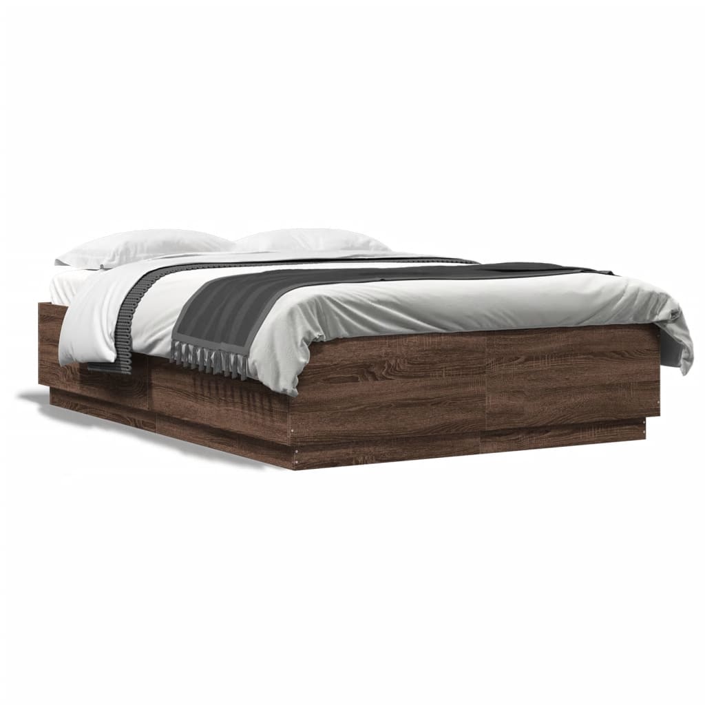 Bettgestell mit LED Braun Eichen-Optik 120x200 cm Holzwerkstoff