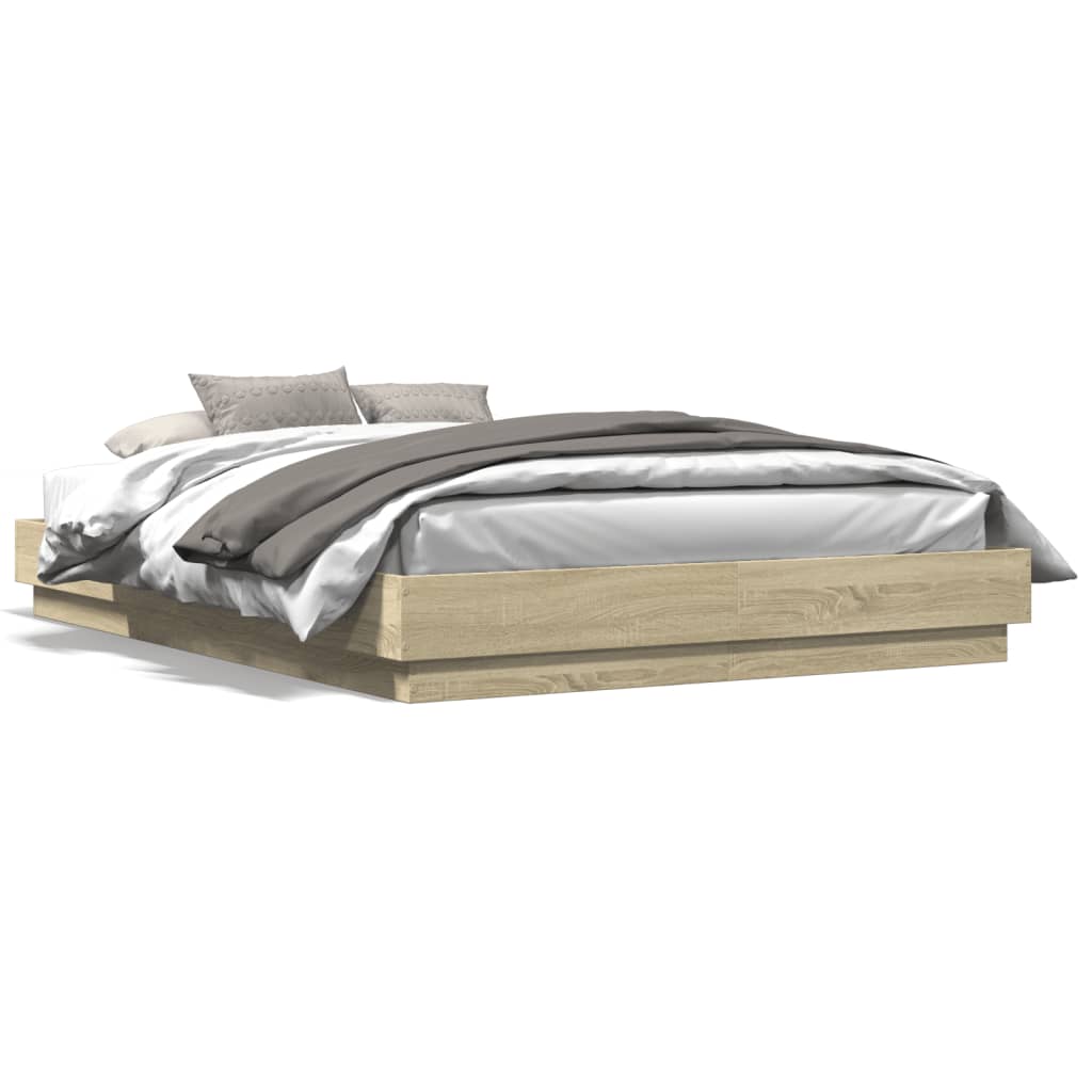 Bettgestell mit LED Sonoma-Eiche 150x200 cm