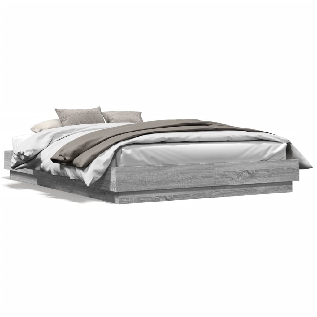 Bettgestell mit LED Grau Sonoma-Eiche 120x200 cm