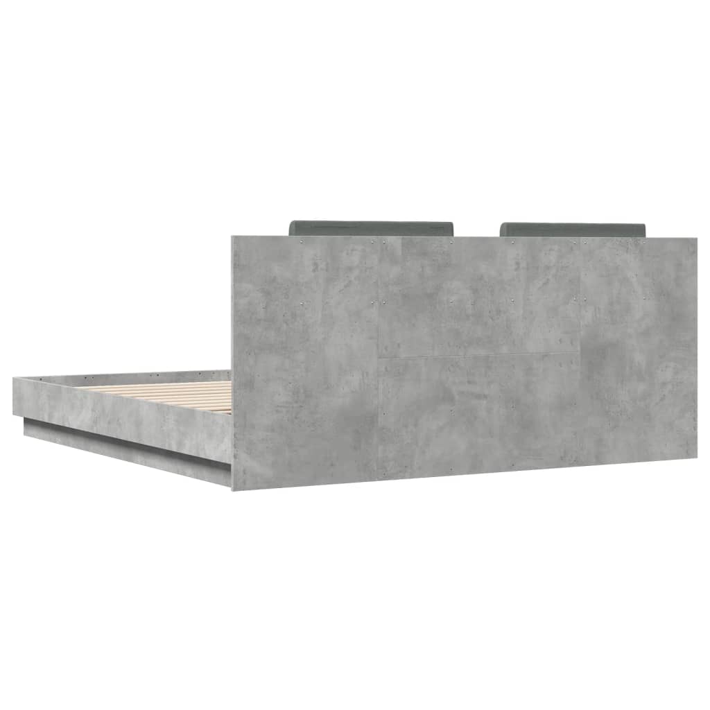Bettgestell mit Kopfteil und LED-Leuchten Betongrau 200x200 cm