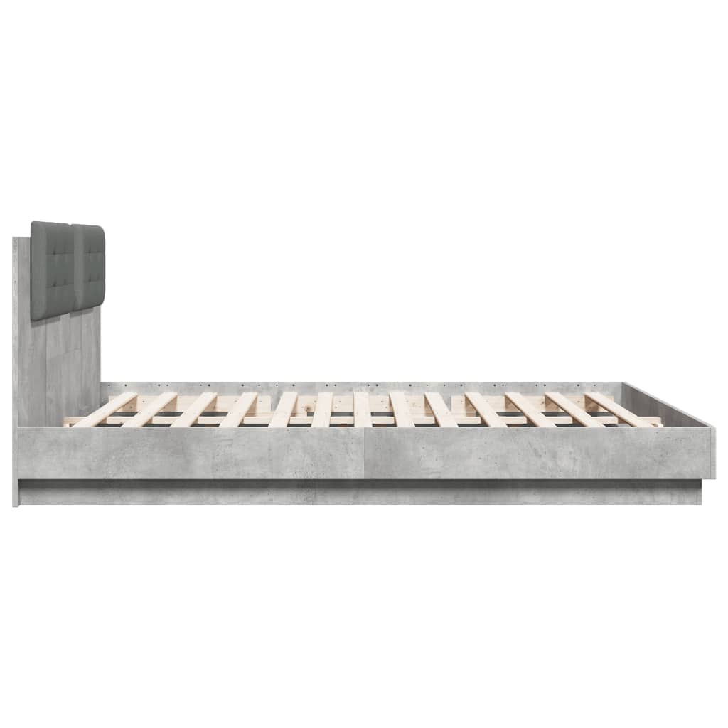 Bettgestell mit Kopfteil und LED-Leuchten Betongrau 180x200 cm