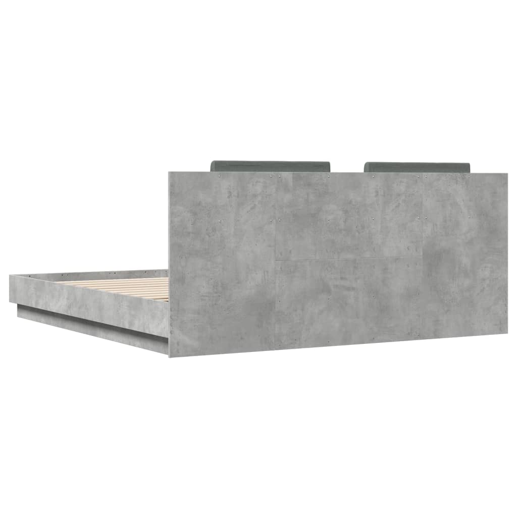 Bettgestell mit Kopfteil und LED-Leuchten Betongrau 180x200 cm