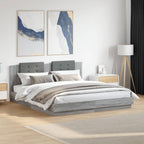 Bettgestell mit Kopfteil und LED-Leuchten Grau Sonoma 160x200cm
