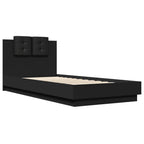 Bettgestell mit Kopfteil und LED-Leuchten Schwarz 100x200 cm