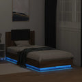 Bettgestell mit Kopfteil und LED-Leuchten Braun Eiche 75x190 cm