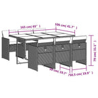 7-tlg. Garten-Essgruppe mit Kissen Grau Poly Rattan
