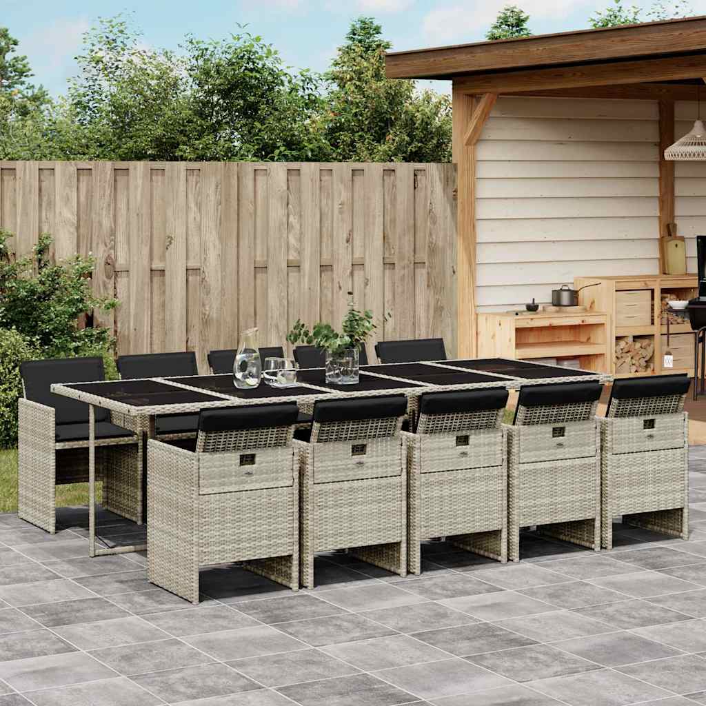 11-tlg. Garten-Essgruppe mit Kissen Hellgrau Poly Rattan