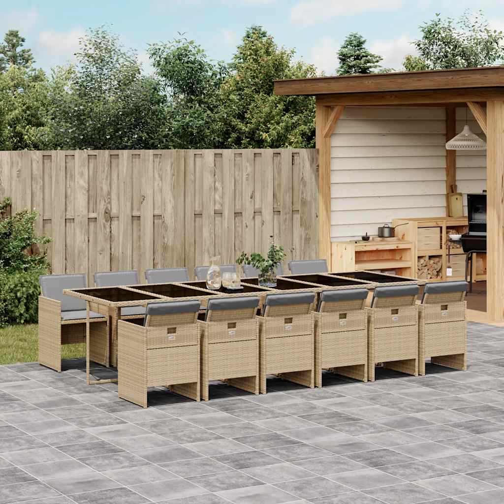 13-tlg. Garten-Essgruppe mit Kissen Beigemischung Poly Rattan
