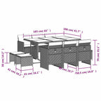 11-tlg. Garten-Essgruppe mit Kissen Schwarz Poly Rattan